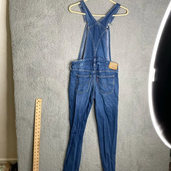 Vintage Levis dark wash bib denim overalls womens skinny fit stretch Small - Picture 10 of 14